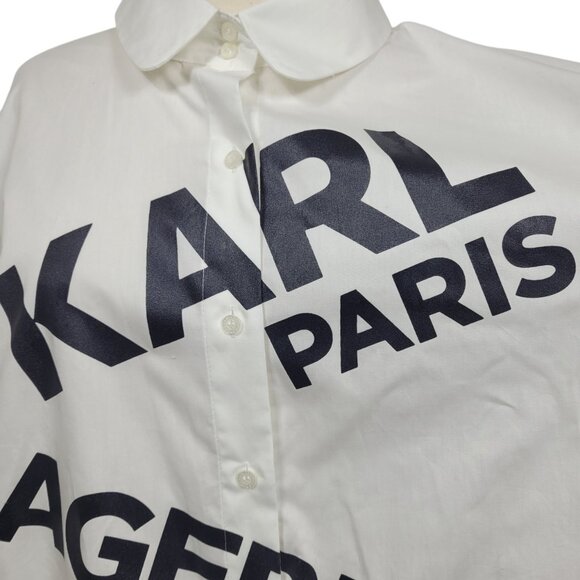 Karl Lagerfeld Paris White Oversized Logo Button Down Shirt Top Size XL - Picture 4 of 11